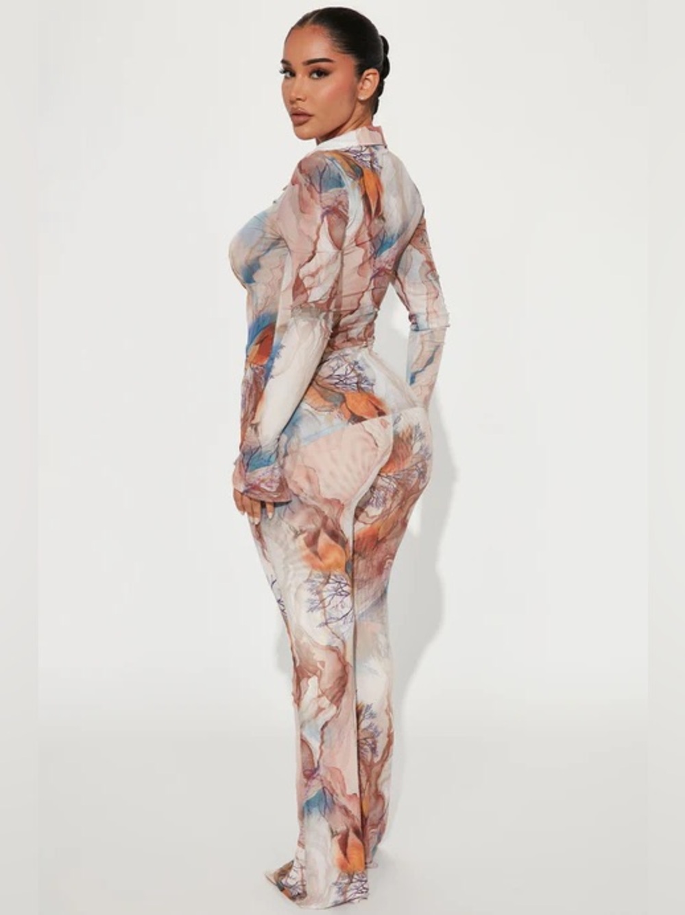 Fashion Nova Multicolor Sheer Print Jumpsuit